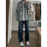 AIDASE  -  Loose Long Sleeve Plaid Shirt Casual Style for Men Summer Trendy Versatile Loose Fit Classic Plaid Print Male Summer Shirt aidase-shop