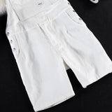 AIDASE  -  Men White Denim Bib Overalls Shorts Loose Big Pocket Cargo Dungarees Summer Casual Jumpsuits Coveralls aidase-shop