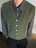 AIDASE  -  Vintage Single-breasted Wool Vest Jacket Men Autumn Winter Trendy Sleeveless Cardigans Mens New Casual V Neck Knitted Waistcoats aidase-shop