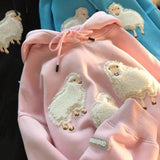 AIDASE  -  Soft Girl Cute Plush Lamb Tees Couple Hoodie Men Women Cartoon Flocking Hoody Spring Autumn Loose Vintage High Street Top aidase-shop