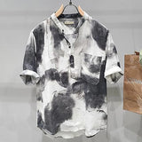 Aidase Fashion Stand Collar Pockets Printed Vintage Shirts Men's Clothing 2025 Spring Summer New Loose Casual Tops All-match Shirts