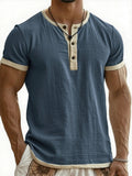 AIDASE  -  Summer New Men's Cotton Linen Shirt Casual Contrast Trim Short Sleeve Top Breathable Comfort Slim Fit Sports Casual Shirt aidase-shop