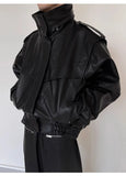 Autumn Winter Oversized Cool Waterproof Windproof Black Pu Leather Jacket Men Zip Up Luxury Designer Clothes aidase-shop