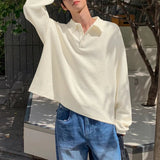 AIDASE  -  Men Shirt Solid Color Lapel Long Sleeve Korean Style Casual Men Clothing Streetwear Loose Fashion Leisure Male Tee Tops aidase-shop