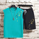 AIDASE  -  Men Summer Chinese Style Bamboo Leaf Sleeveless Vest Set Top Outfit National Trend Design aidase-shop