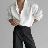 AIDASE  -  Lapel Pit Stripe Texture Long Sleeve Shirt Men's Casual Business Shirt High-end Drapery Light Versatile Top Male Blouse aidase-shop