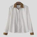 AIDASE  -  Men Shirt Striped Patchwork Lapel Long Sleeve Loose Men Clothing Streetwear 2025 Fashion Casual Male Shirts Korean Style aidase-shop