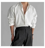 AIDASE  -  Lapel Pit Stripe Texture Long Sleeve Shirt Men's Casual Business Shirt High-end Drapery Light Versatile Top Male Blouse aidase-shop