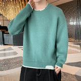 Aidase Knit Sweater Male Pullovers Round Collar Men's Clothing Crewneck Pink No Hoodie Spliced Warm Classic Knitwears Maletry Cotton X aidase-shop
