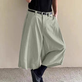 AIDASE  -  Men Pants Button Joggers Oversize Solid Color Casual Calf-length Trousers Men Streetwear Pleated Fashion Wide Leg Pants aidase-shop
