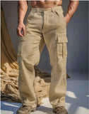 AIDASE  -  Men's Khaki Linen Cargo Pants Loose Straight Leg Multi-pocket Casual Trousers aidase-shop