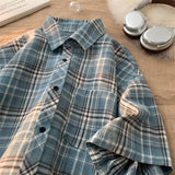 25.11Aidase Checkered Short Sleeved Shirt for Men and Women Summer New Retro Loose Half Sleeved Lining American Trend Hip-hop Loose Casual aidase-shop