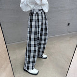 AIDASE  -  Spring Trendy Retro Plaid Loose Floor-Length Casual Wide Leg Pants Men Straight Design Long Trousers Faionable Youthful Sle aidase-shop