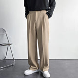Aidase Men's Luxury Draped Baggy Suit Pants Casual Button-down Solid Color Straight Premium Elegant Dress Pants New aidase-shop