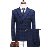 Aidase Fashion New Men Double Breasted Plaid Suit Coat Pants 2 Pcs Set / Male Slim Fit Business Wedding Blazers Jacket Trousers aidase-shop