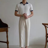 AIDASE  -  Knitting Short Sleeve Turn-down Collar Polos Men Summer New Casual Breathable Knit Polo Shirt Classic Mens Patchwork Polo Shirts aidase-shop