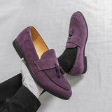 AIDASE  -  Brand Fashion Purple Dress Tassels Loafers Male Business Flats Office Casual Suede Leather Shoes Mens Comfortable Dress Shoes aidase-shop