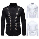 AIDASE  -  New Floral Embroidery Long Sleeved Shirt Long Sleeve Contrast Color Turn-down Collar Male Tops Casual aidase-shop