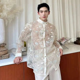 AIDASE  -  New Summer Male Shirts Long Sleeve Threedimensional Embroidery Jacquard Decoration Singel Breasted Stand Menwear aidase-shop