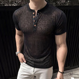 AIDASE  -  Mens Lyocell Tencel Henley Polo Shirt Half Button Up Slim Fit Muscle Tops Breathable Trendy Short Sleeve Streetwear New aidase-shop