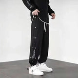 AIDASE  -  Cashew Flower Placket Pants Durable Colorfast No Pilling Hong Kong Style Drawstring Leisure Trendy American aidase-shop