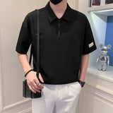 Aidase New Summer Minimalist Trendy Solid Color Men's Lapel Half Zipper Button Short Sleeve Shirt Fashion Casual Loose Polo Shirts