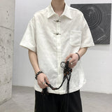 AIDASE  -  New Chinese Style Men Shirt Summer Niche Jacquard Metal Buckle Decoration Casual Short Sleeve Lapel Male Tops aidase-shop