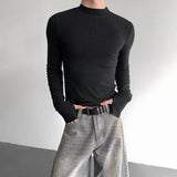 AIDASE  -  Men's Solid Color Half Turtleneck Long-Sleeved T-Shirt American Retro Fashion Trend High Street Slim Breathable Niche Men's Tops aidase-shop