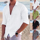 AIDASE  -  Men'S Casual Button Down Shirt Long Sleeve Linen Chambray Shirt Fashion Regular Cuff Men'S Shirt With Pocket roupas masculinas aidase-shop