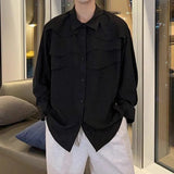 AIDASE  -  Fashionable Men's Shirt Niche Layered Pleated Design Loose Long Sleeve Lapel Solid Color Single Breasted Men Tops aidase-shop