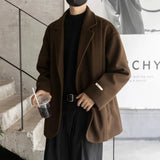 AIDASE  -  Men Black Brown Solid Color Simple Basic Casual Daily Single Button Long Sleeve Suit Blazer Autumn Winter Office Fashion Clothes aidase-shop