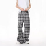 AIDASE  -  Retro American Style Casual Plaid Drapey Loose Fit Long Pants Men Women Trendy Straight Leg Trousers Polyester Fiber aidase-shop