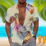 AIDASE  -  Wrinkle-Free New Men'S Shirt Casual Men'S Loose Lapel Coconut Tree Print Short Sleeve Cuffs Button Port Roupas Masculinas aidase-shop