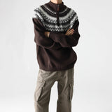 AIDASE  -  Man Knitting Base Layer Winter Retro Fair Isle Knit Sweater Unisex Oversized Mock Neck Zip Up Couples' Sweater aidase-shop