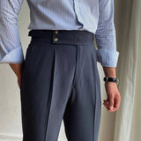AIDASE  -  British Style Men's Youth Spring Summer Naples Tailored Pants High Waist Straight Leg Trousers Paris Button Fashionable Long Pan aidase-shop