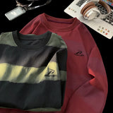 Aidase Korean Clashing Striped Long Sleeve T-Shirt Autumn Man Round Neck Sweatshirt Trendy Couples Loose Fit Male Sweatshirts aidase-shop