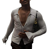 AIDASE  -  Autumn Winter New Man Tide Knitted Tops Striped Trendy Turn-Down Collar Niche Chic Casual Long Sleeve Shirts Ins Y2K W12513 aidase-shop