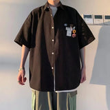 AIDASE  -  Summer Chic Shirts for Men Short Sleeve Japan Style Solid Mens Shirts Loose Turn-down Collar Fashion Hawaiian Shirt aidase-shop