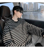 AIDASE  -  Loose Casual Long Sve round Ne T-irt for Teens Autumn New Stripe Couple Base irt Trendy Breathable Polyester Fiber aidase-shop