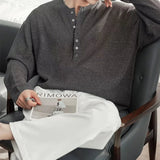 AIDASE  -  Spring Autumn Casual Men's Knitting Tops Stylish Knitted Henley T Shirts Mens Trendy Long Sleeve Button Hollow Out Knit T-shirt aidase-shop