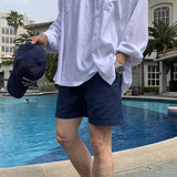 AIDASE  -  Men's Solid Color Loose Simple Basic Trendy Daily Drawstring Knee Length Cotton Shorts Male Summer New Fashion Clothes Trousers aidase-shop
