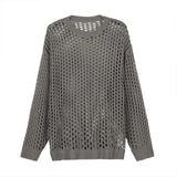 AIDASE  -  Summer Y2K Vintage Hollow Out Loose Knitting T-shirt Man All Match Geometic Tops Fashion Casual Outfits See-though Male Pullover aidase-shop