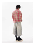 AIDASE  -  Retro Mud Dyed Rust Used in Old Street Hip-hop Wide-leg 7-point Ripped Denim Shorts aidase-shop