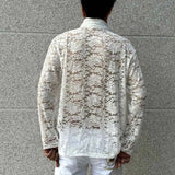 AIDASE  -  Winter New Male Lace Hollow-out Long-Sleeve T-Shirt American Retro Fashion Trendy High Street Loose Casual Niche Men's Top aidase-shop