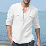 AIDASE  -  A Large Number of Spot 2025 Cross-border Foreign Trade Amazon Men's Cotton Linen Casual Long-sleeved Shirts with Pockets Shirts aidase-shop