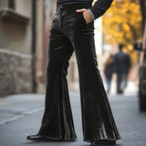 Aidase  High Street Velvet Flared Pants For Men Vintage Slim Fit Suit Trousers Spring Autumn Fashion Comfort and Soft Pant Streetwear