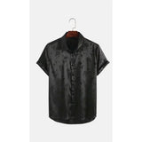 AIDASE  -  Men's Short Sleeve Shirt Casual Fashionable Elegant Jacquard Turn-down Collar Button Half Sleeve aidase-shop