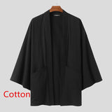 Aidase Fashion Men Trench Cotton Open Stitch Coats Solid Long Sleeve Casual Japanese Kimono Streetwear Cardigan Outerwear aidase-shop