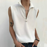 AIDASE  -  Summer Darkwear Niche Design Trendy Zipper Shoulder Padded Vest Sleeveless 2024 Solid Color Sleeveless Male Tops 24E1260 aidase-shop