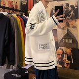 Aidase Cardigan Sweater Men's Korean Style Trendy Brand Loose Letter Knit Sweater Hong Kong Style Versatile Student Sweater Jacket aidase-shop